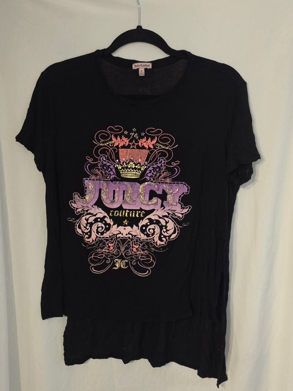 Juicy Couture Black Tee Shirt 90s Y2K size Extra Large